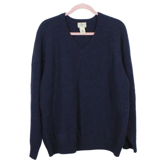 LL Bean 100% Lambswool V Neck Pullover Sweater Navy Size XXL - Picture 1 of 10
